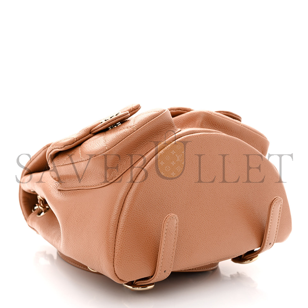 Ch*el master shiny caviar quilted duma pockets drawstring backpack dark beige (20.5*20*11.5cm)